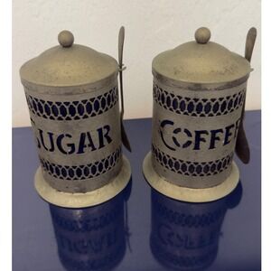 Vintage Savile‎ Row Cobalt Blue Glass Coffee Sugar Canister Set with Spoons